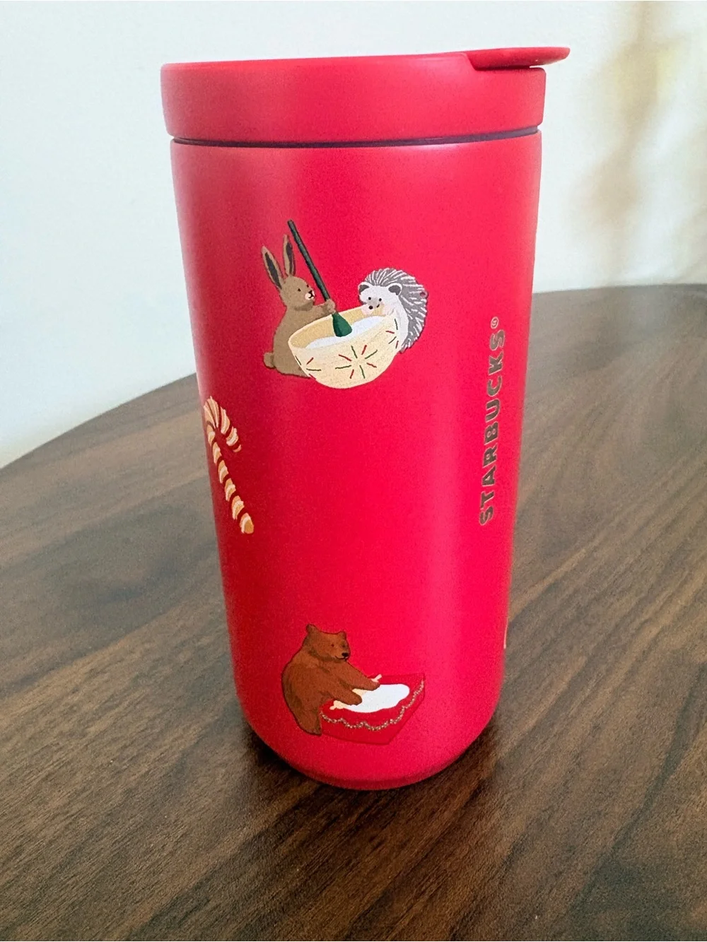 Starbucks Red Holiday Travel Tumbler with Festive Cookie Stickers
